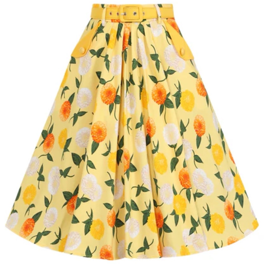Collectif Dakota Sunny Yellow Floral Swing Skirt US 16 1X - Picture 5 of 15